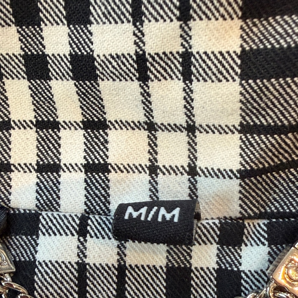 Guess Black and White Plaid Coat with Belt - Picture 7 of 8